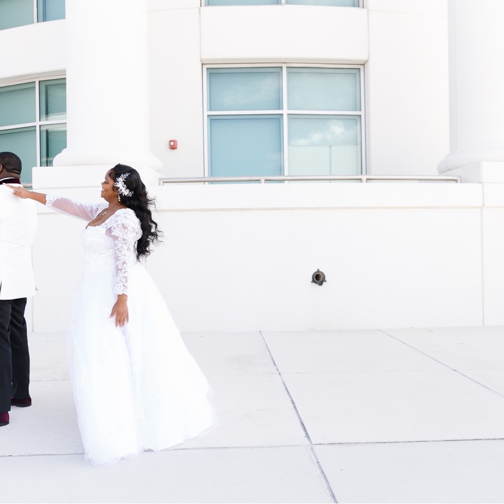 Custom made wedding dress.